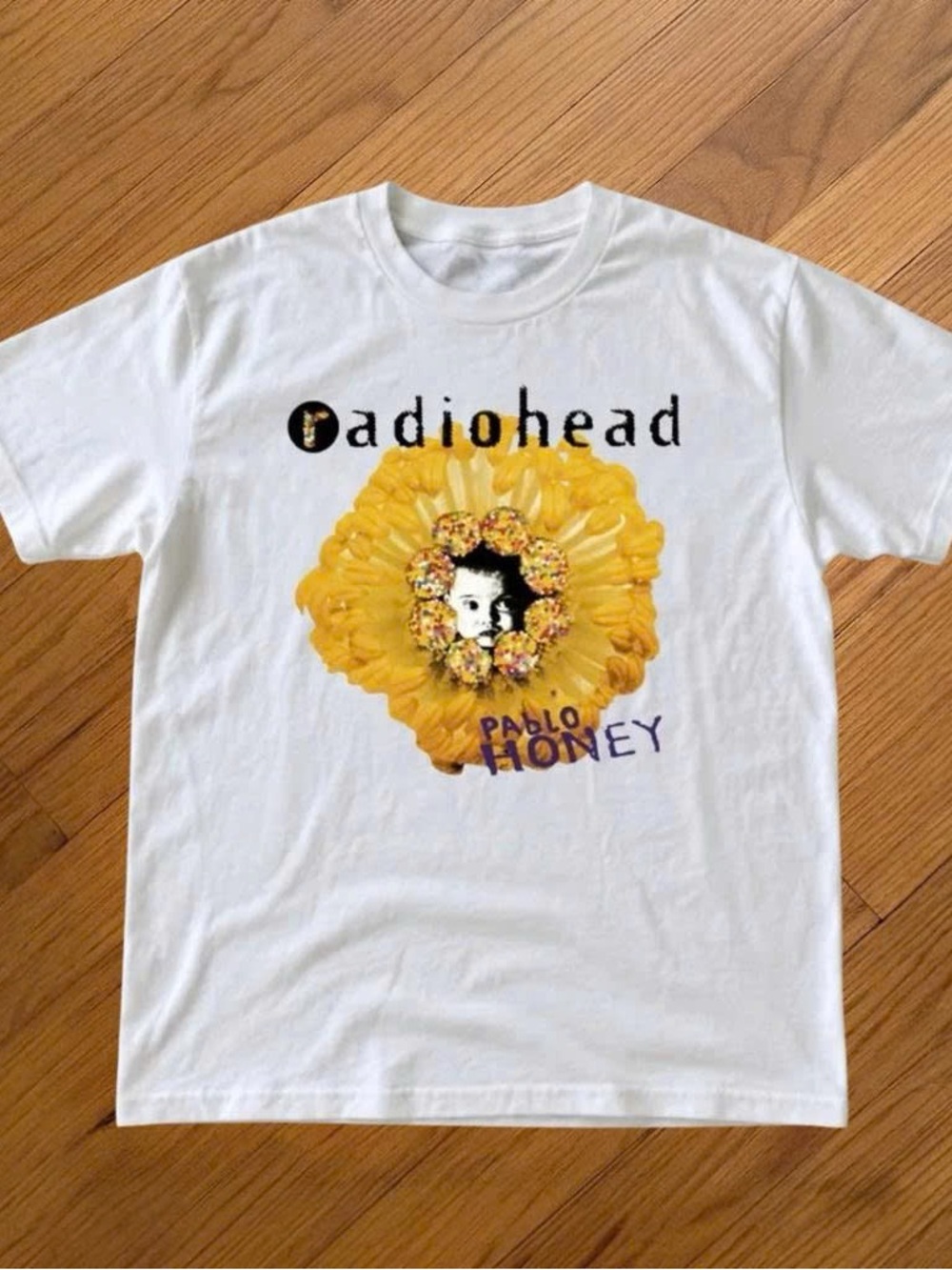 Vintage White Radiohead Pablo Honey Graphic Tee with Yellow Flower